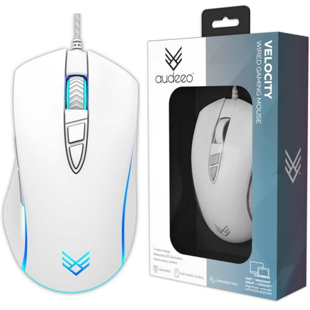 AUDEEO VELOCiTY USB RGB GAMING MOUSE WHiTE 3600 DPI MiCE